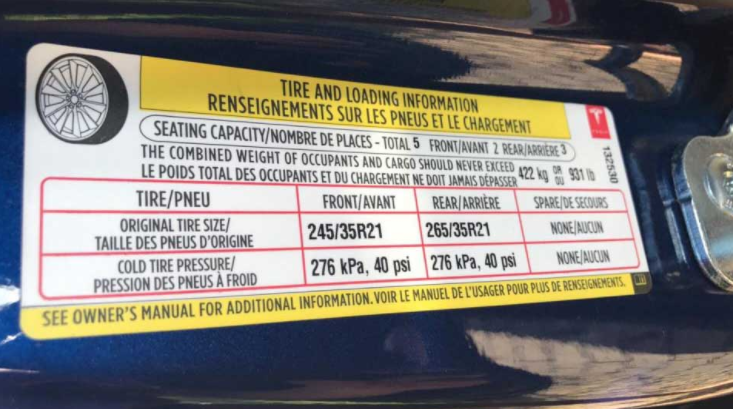 tesla Tire and Loading Information