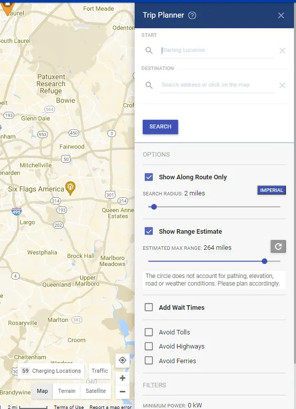 PlugShare trip planner